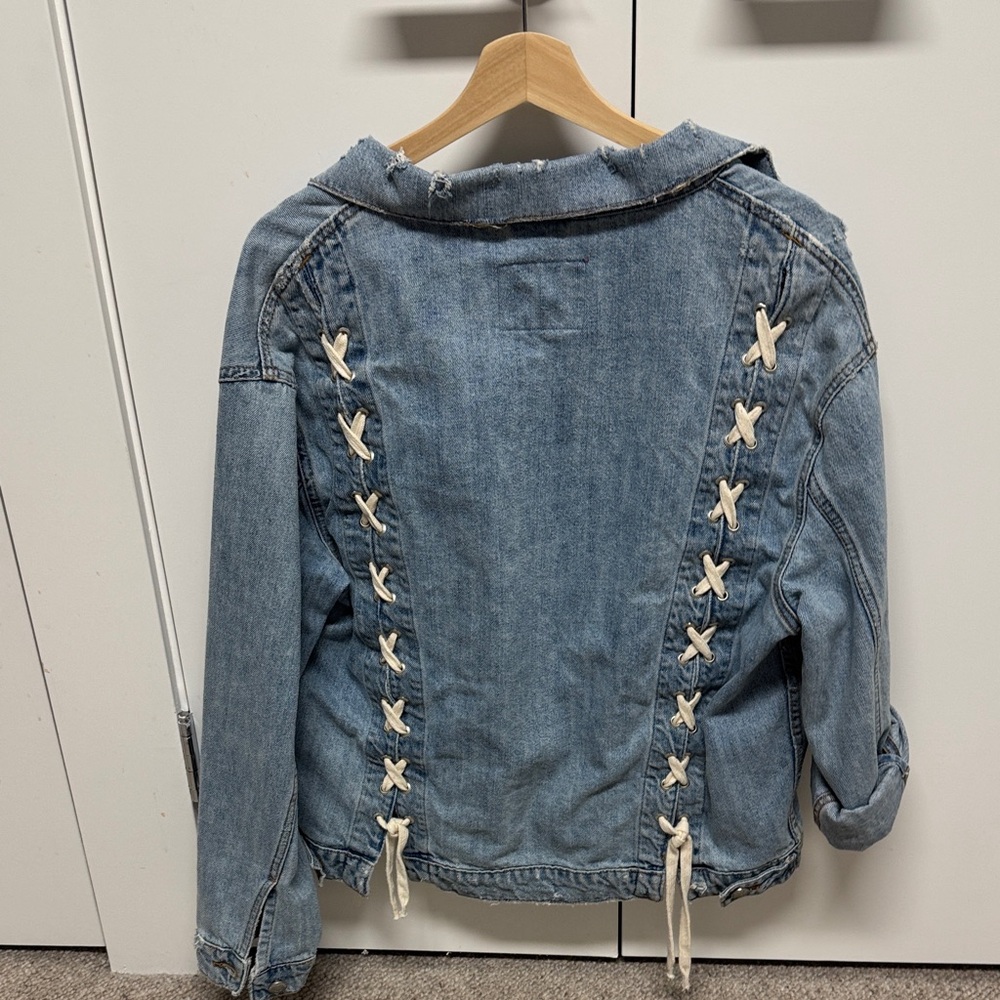 Zara Blue Jean Jacket with White Lace-Up Detail